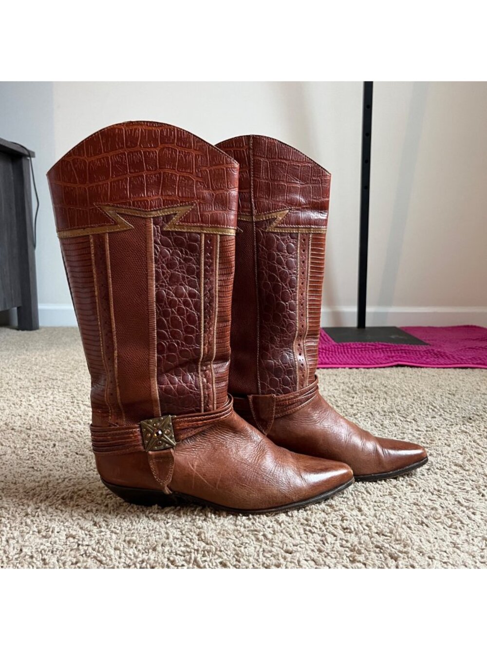 Vintage Circle S Iguana Leather Cowboy Western Boots Size 9.5